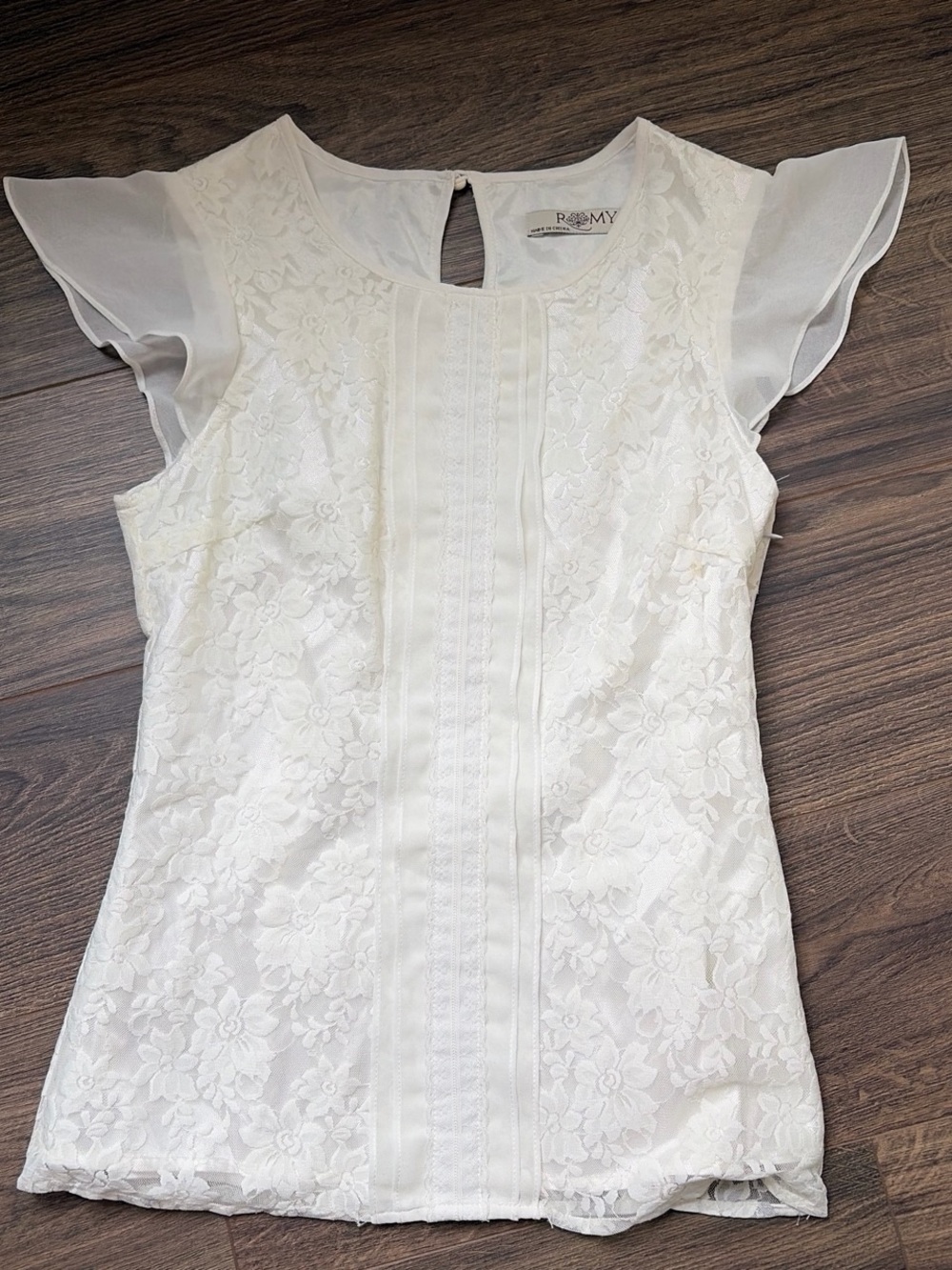 Romy Ivory Floral Lace Flutter Sleeve Top